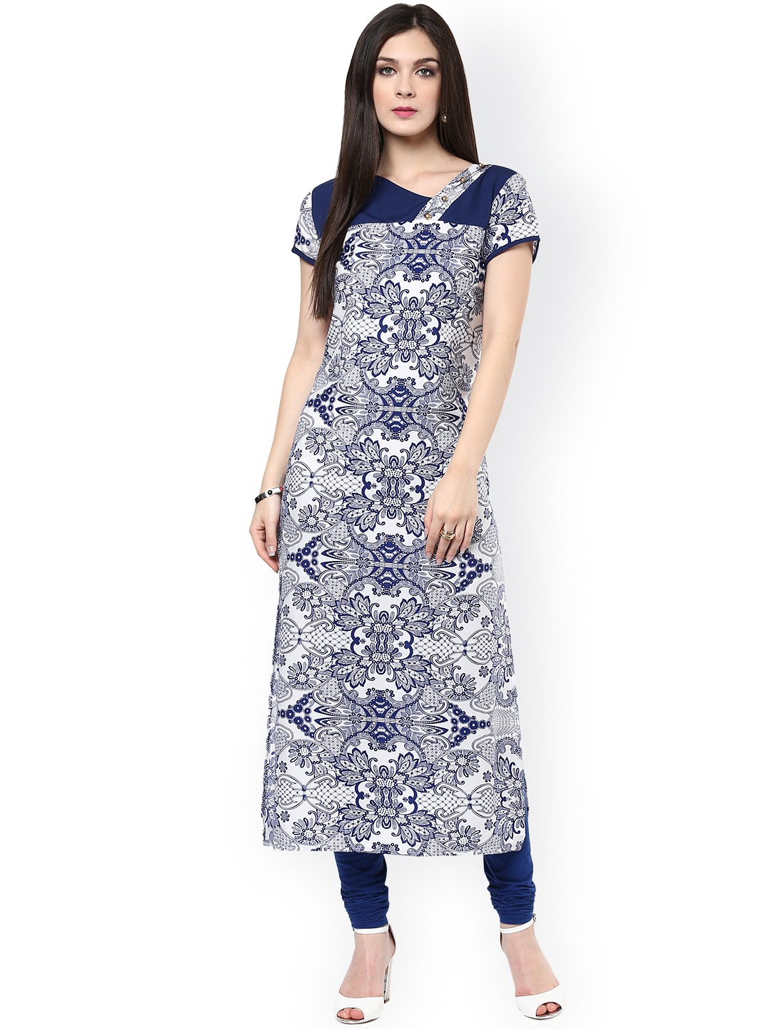 

Pannkh Blue Floral Print Kurta