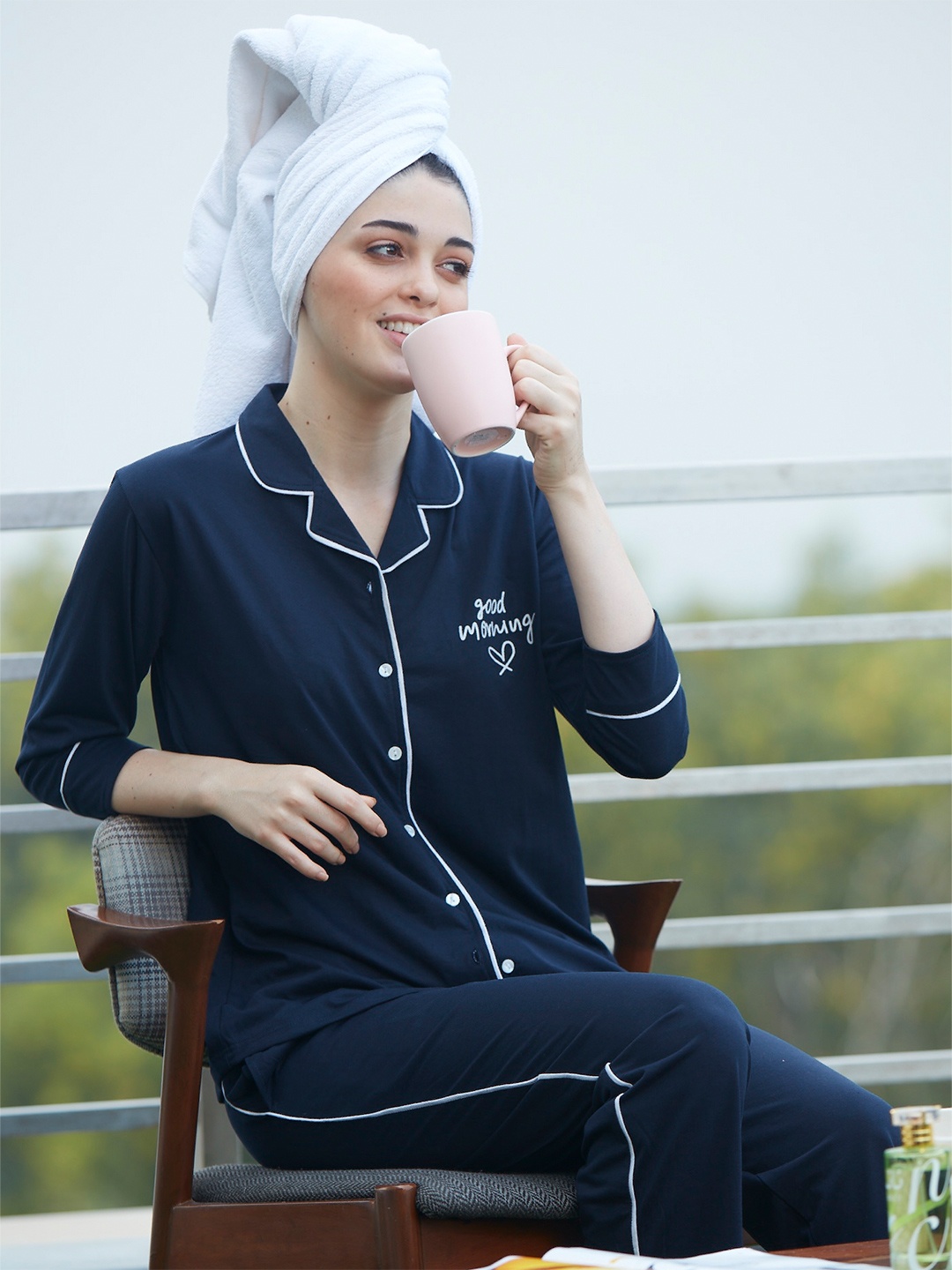

Zeyo Women Navy Blue Night suit