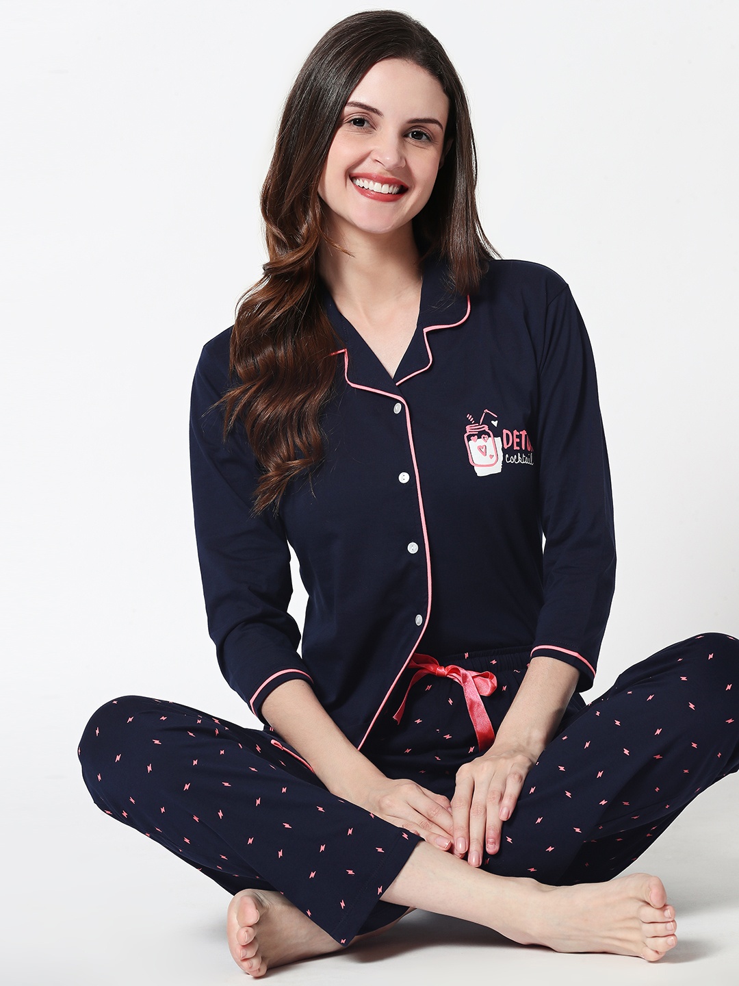 

Zeyo Women Navy Blue Night suit