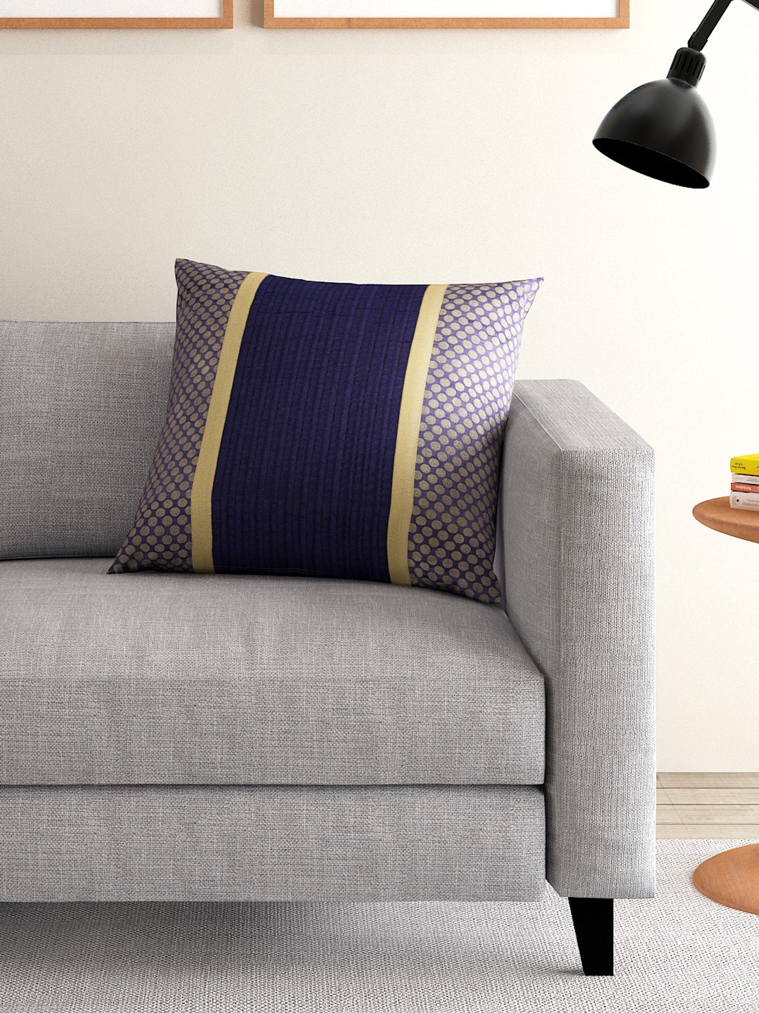 

ANS Navy Single Brocade 16'' x 16'' Square Cushion Cover, Navy blue