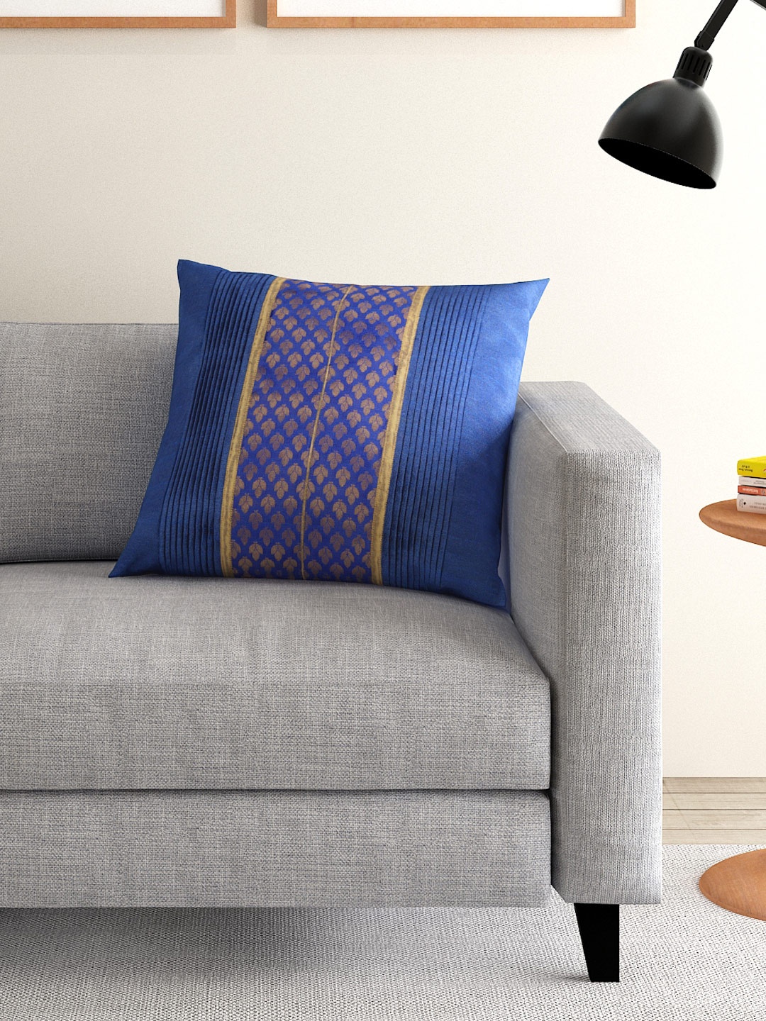 

ANS Blue Single Brocade 16'' x 16'' Square Cushion Cover