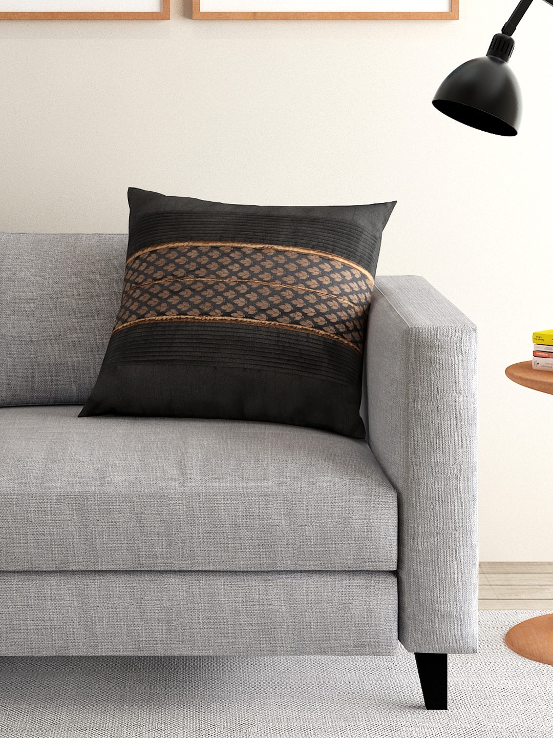 

ANS Black Single Brocade 16'' x 16'' Square Cushion Cover