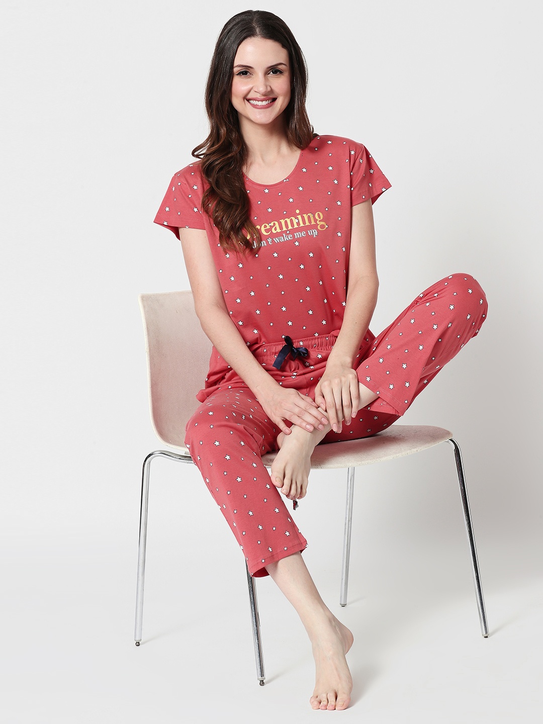 

Zeyo Women Pink Printed Night suit