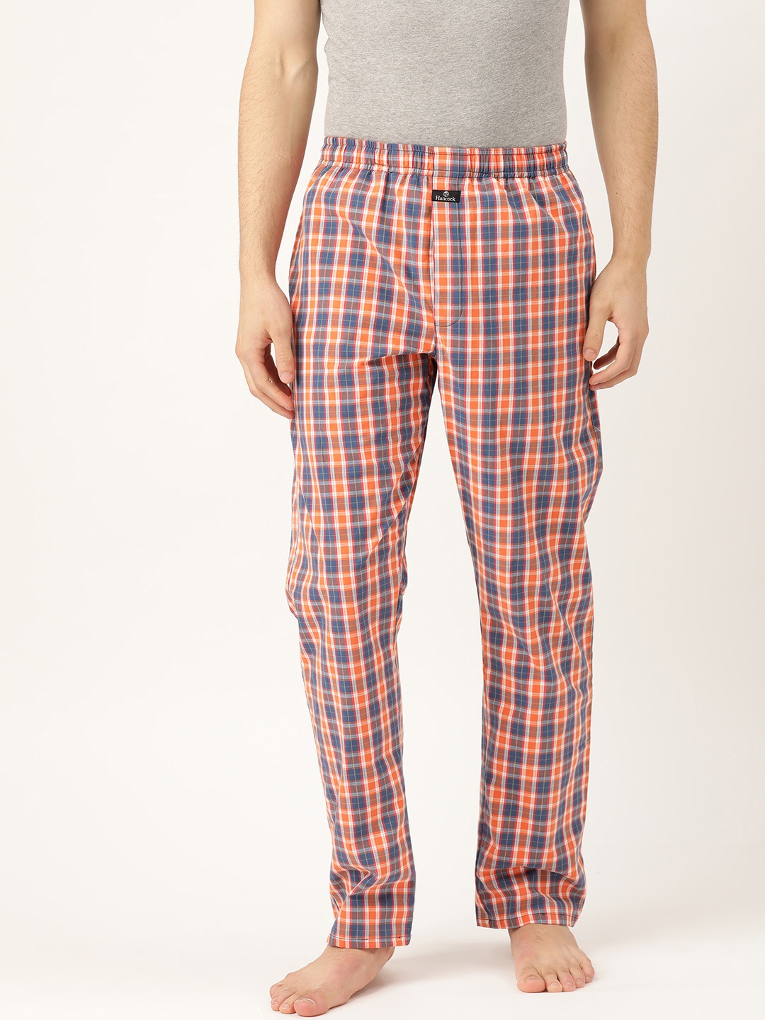 

Hancock Men Coral Orange & Blue Checked Comfort Fit Lounge Pants