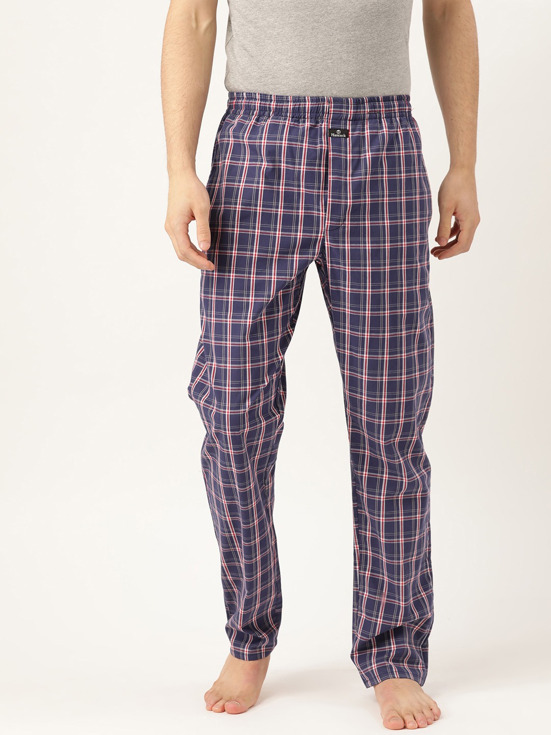 

Hancock Men Navy Blue & Red Checked Comfort Fit Lounge Pants