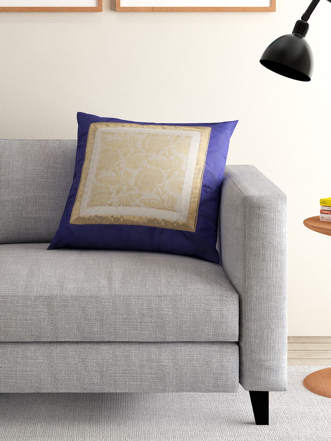 ANS Navy Dual-Toned Single Jacquard 16'' x 16'' Square Cushion Cover, Navy blue