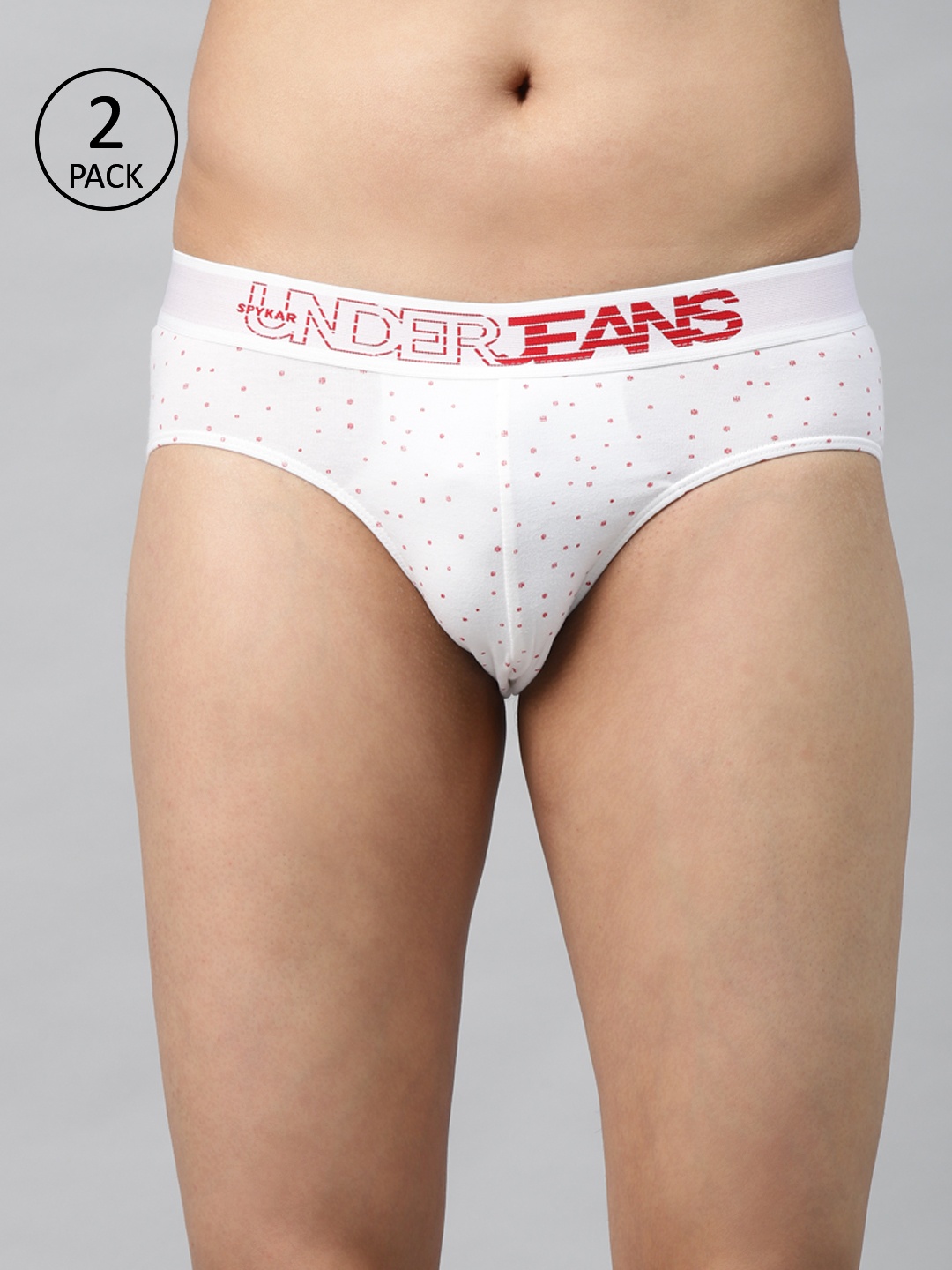

UnderJeans by Spykar Men Pack of 2 White & Red Printed Briefs 8907966430556