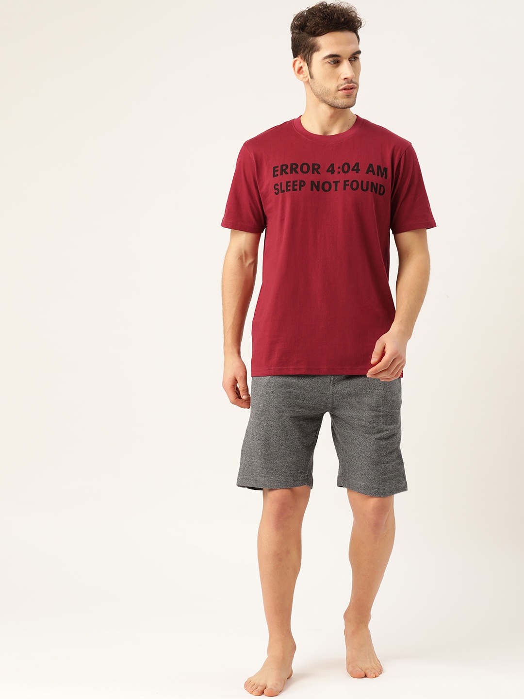 

Style Quotient Men Maroon & Grey Printed Night Suit