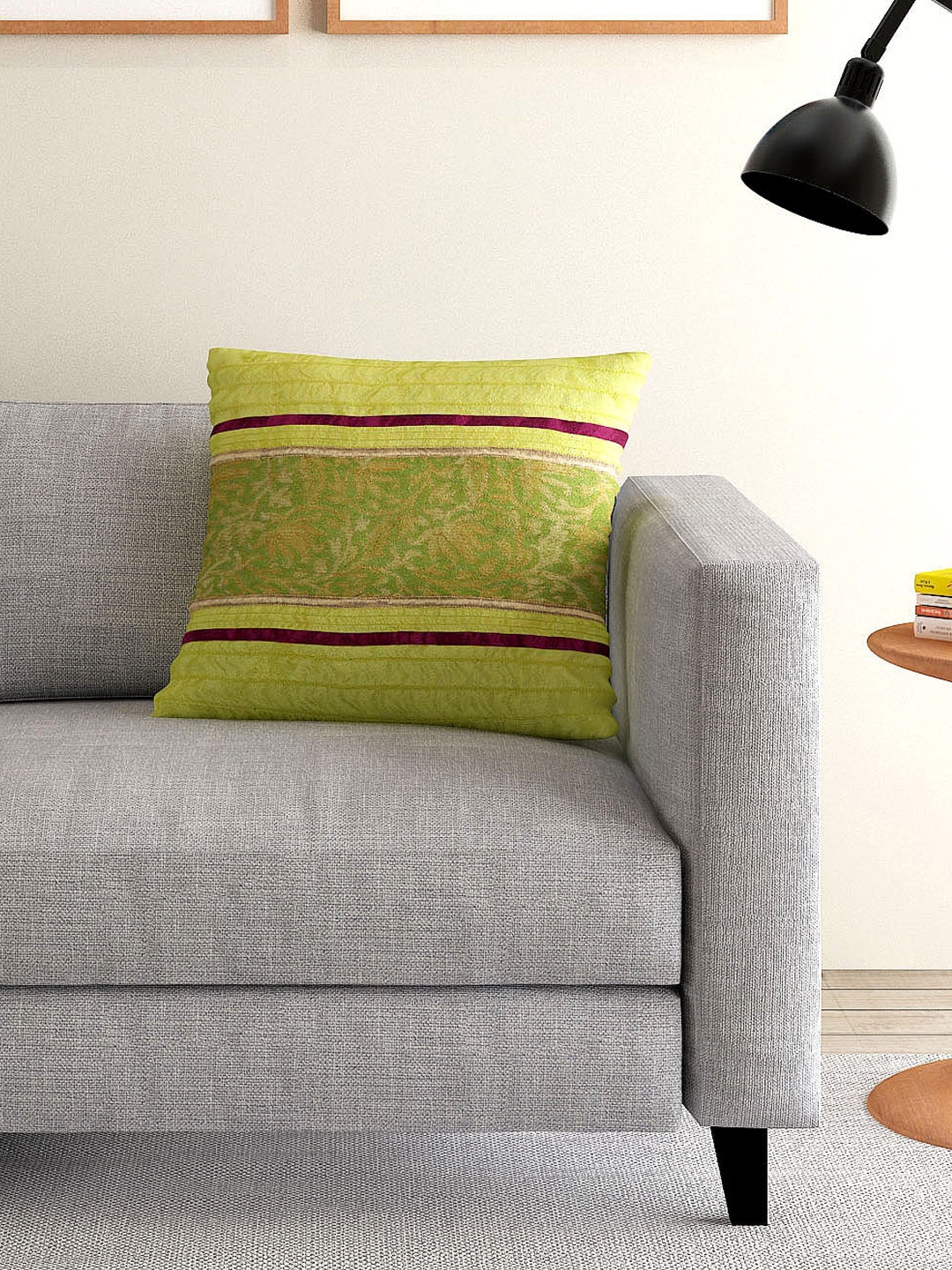 

ANS Green Single Floral Jacquard 16'' x 16'' Square Cushion Cover