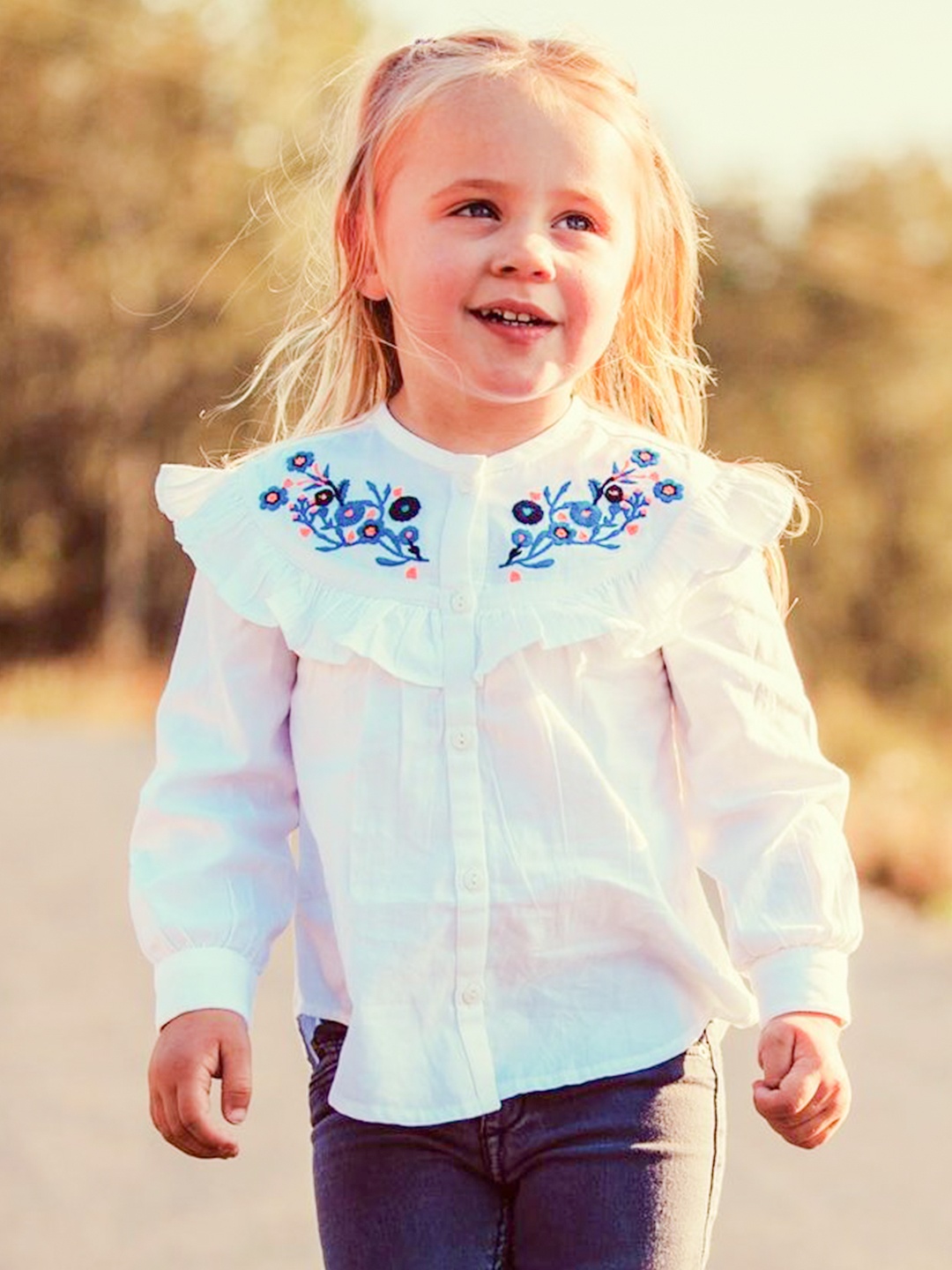 

Cherry Crumble Girls White Embroidered Pure Cotton Shirt Style Top