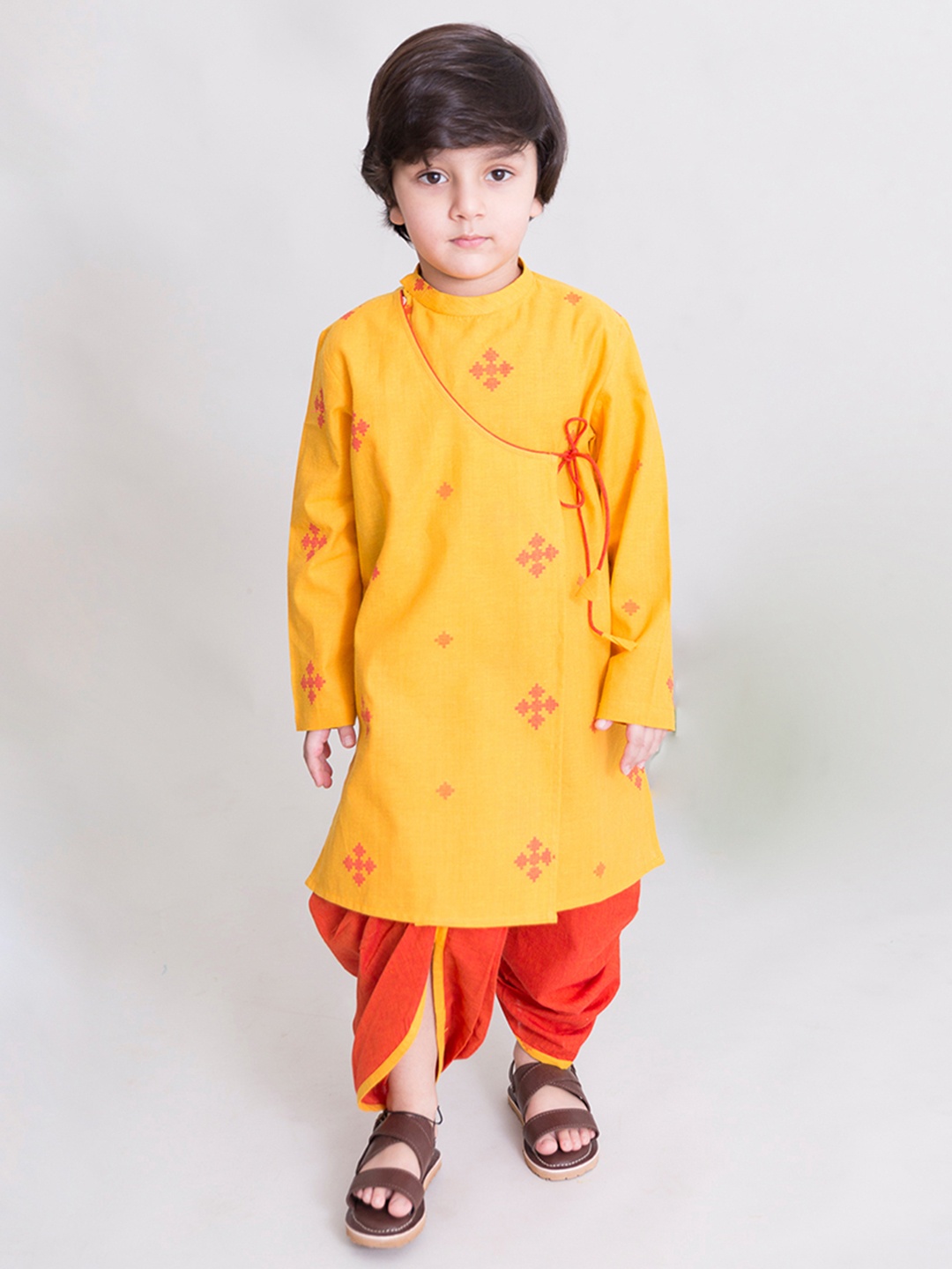 

Tiber Taber Boys Yellow & Orange Printed Kurta with Dhoti Pants Set