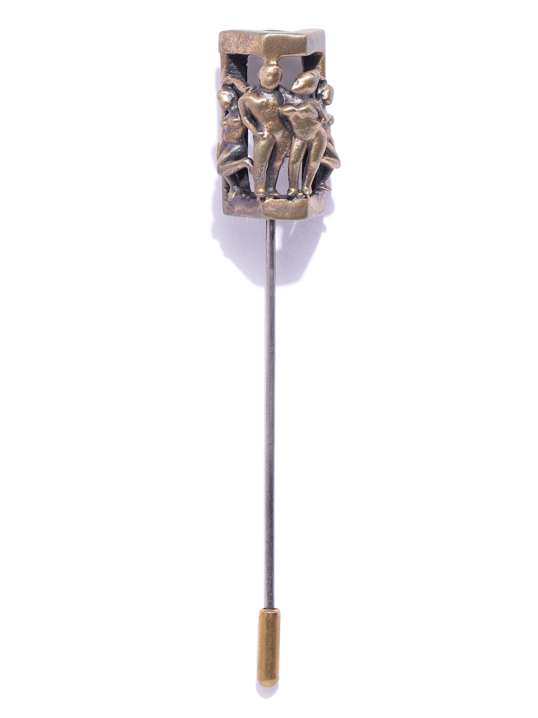 

COSA NOSTRAA Men Antique Gold-Toned Khajuraho Shaped Statement Lapel Pin