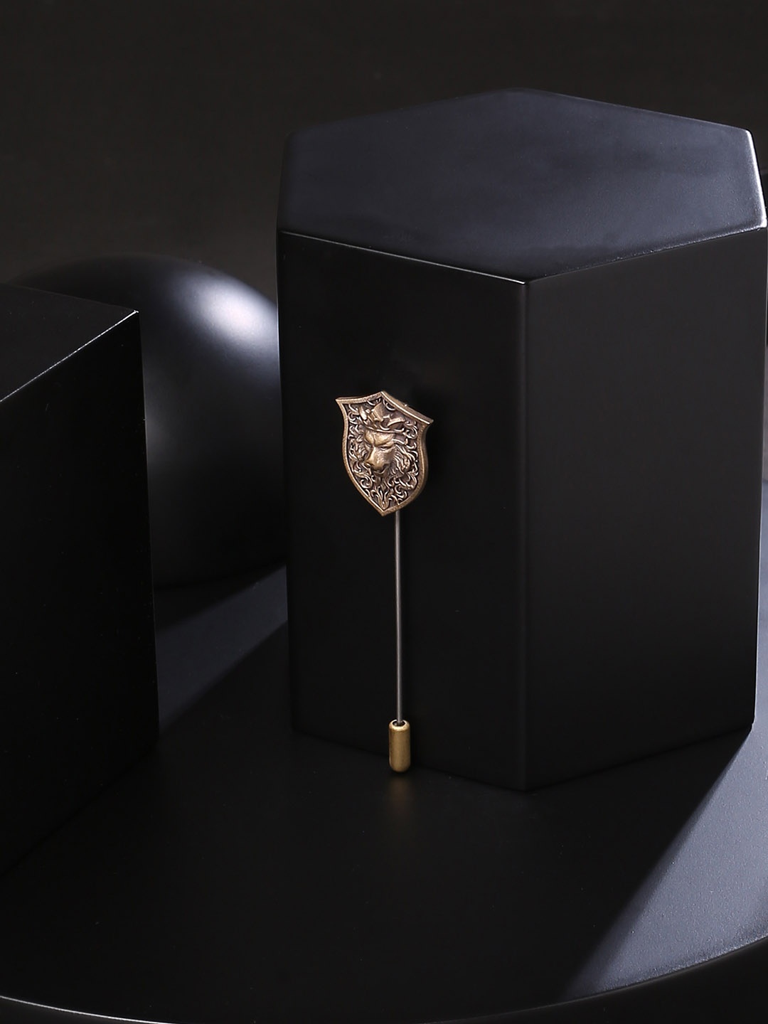 

COSA NOSTRAA Men Antique Gold-Toned The Lion Shield Shaped Lapel Pin