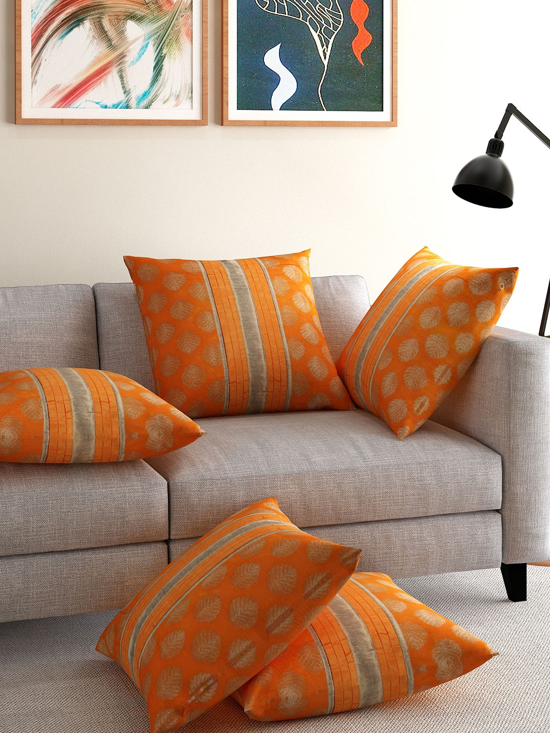 

ANS Orange Set of 5 Jacquard 16" x 16" Square Cushion Covers