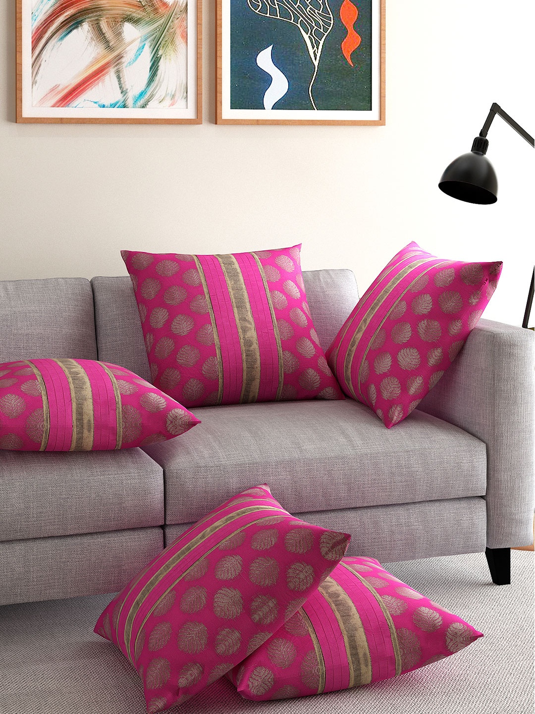

ANS Magenta Set of 5 Jacquard 16" x 16" Square Cushion Covers