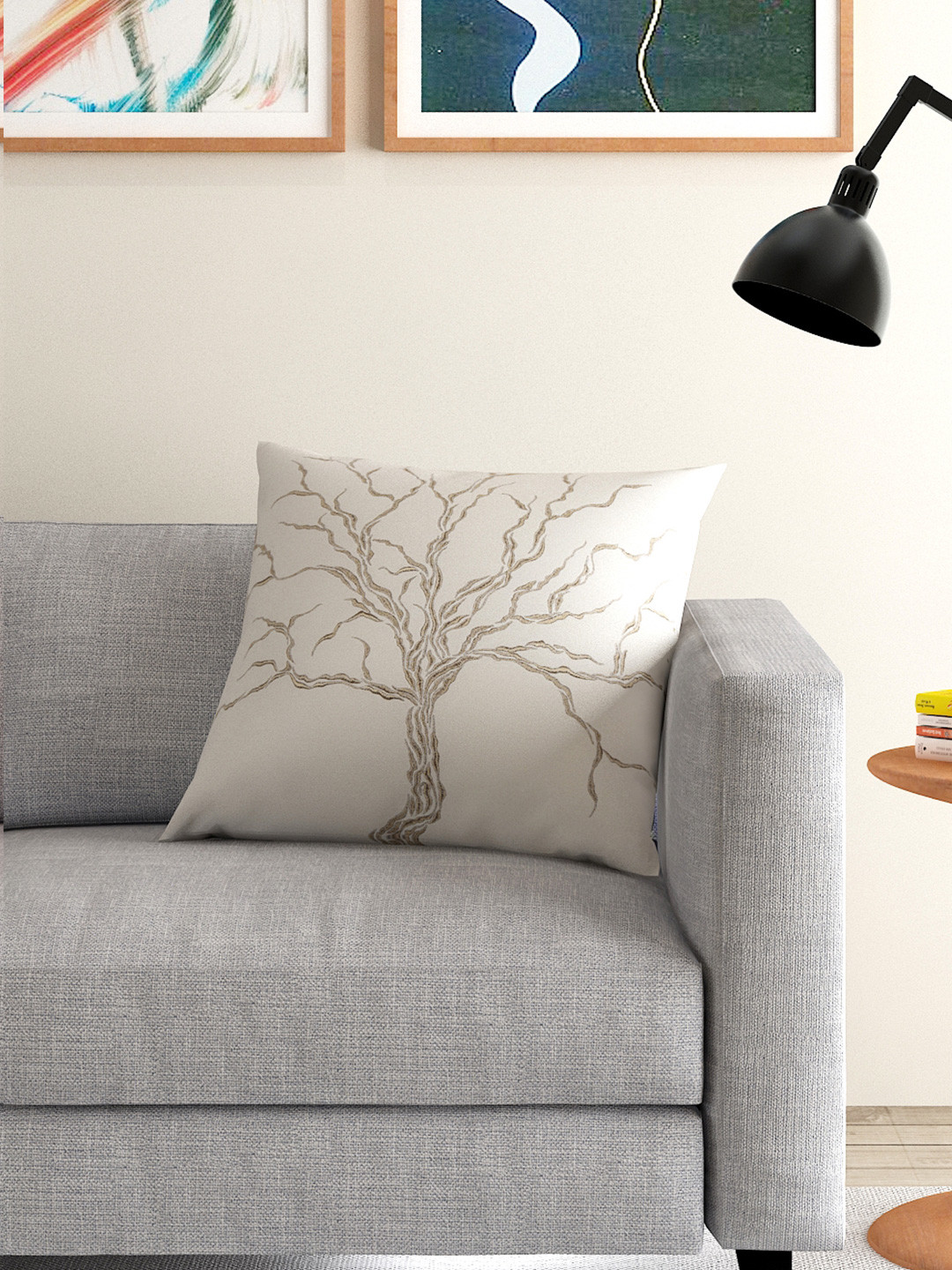 

ANS Cream-Coloured Single Embroidered 16" x 16" Square Cushion Cover