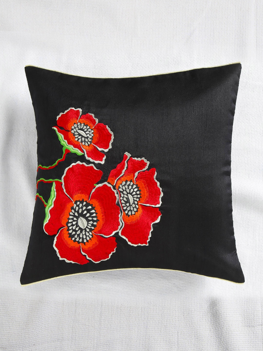 

ANS Black Single Floral Embroidered 16'' x 16'' Square Cushion Cover