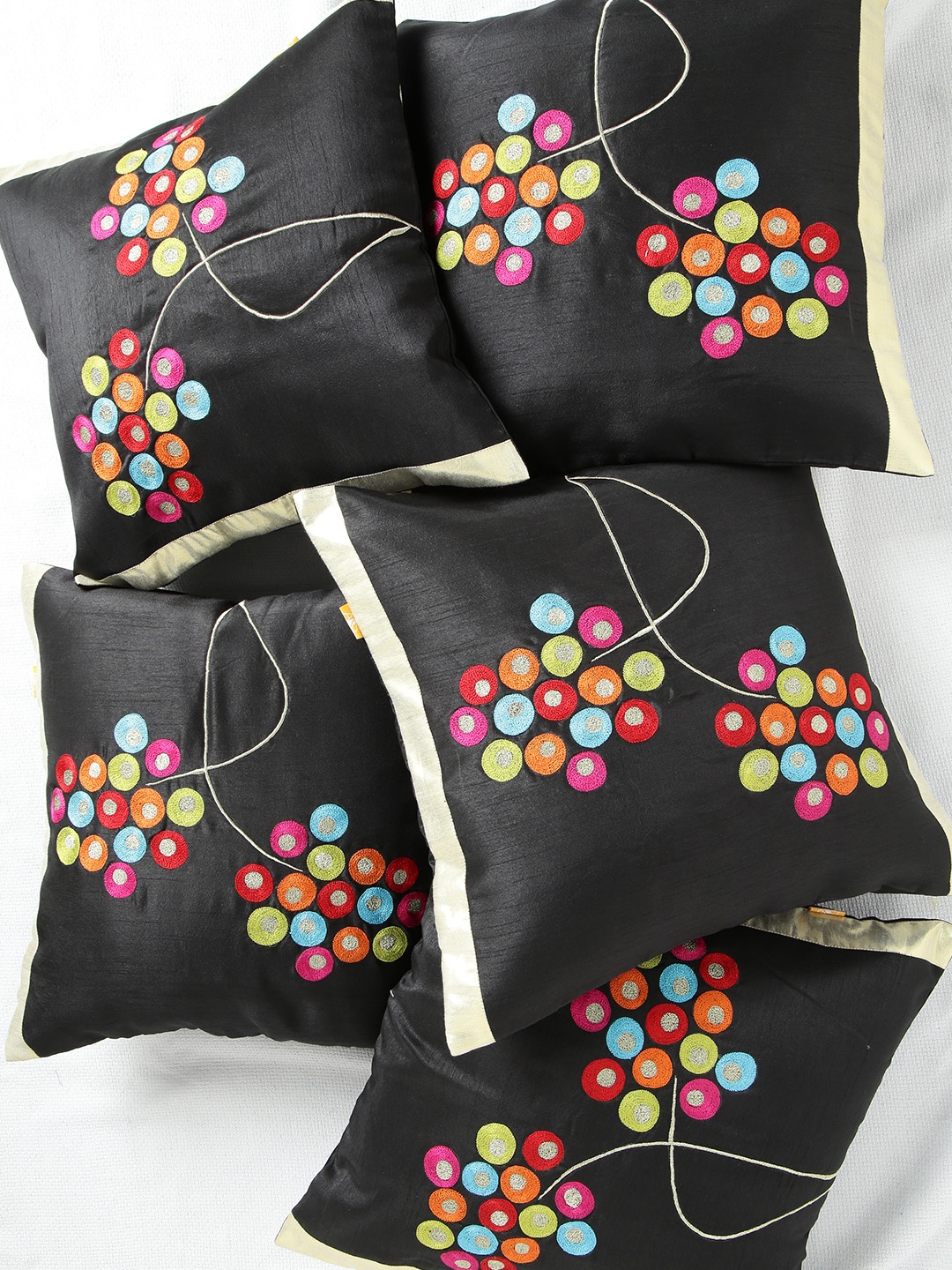 

ANS Black Set of 5 Embroidered 16'' x 16'' Square Cushion Covers