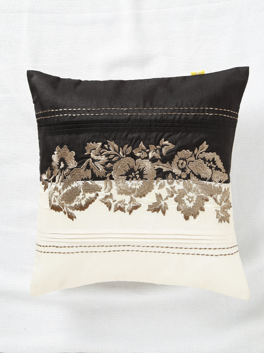 

ANS Black & Cream-Coloured Single Embroidered 16'' x 16'' Square Cushion Cover