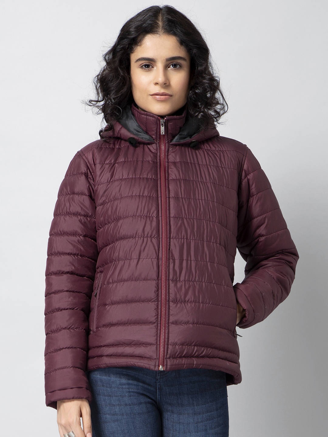 

FabAlley Women Purple Solid Lightweight Padded Jacket