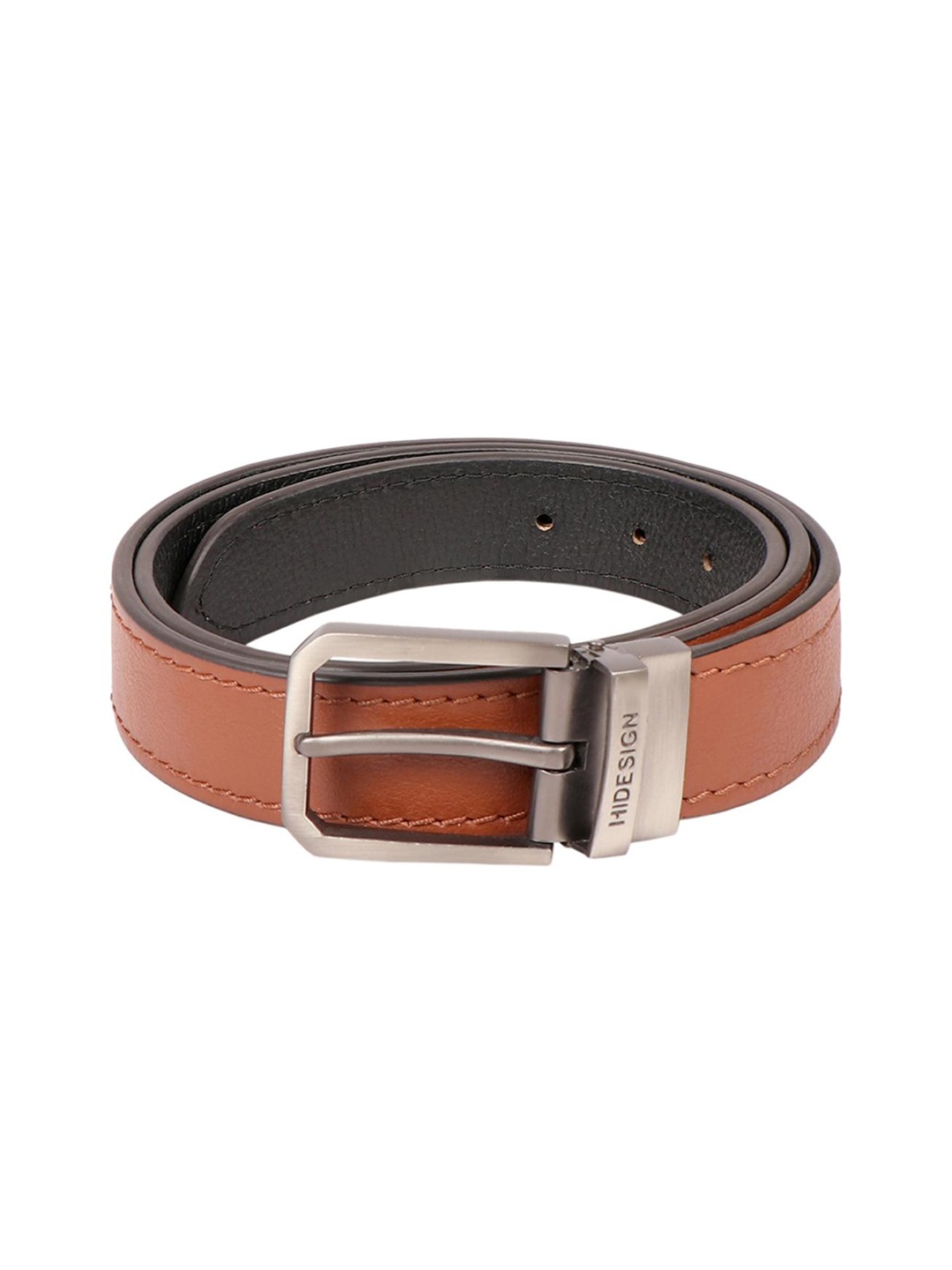 

Hidesign Men Tan Brown & Black Solid Reversible Leather Belt