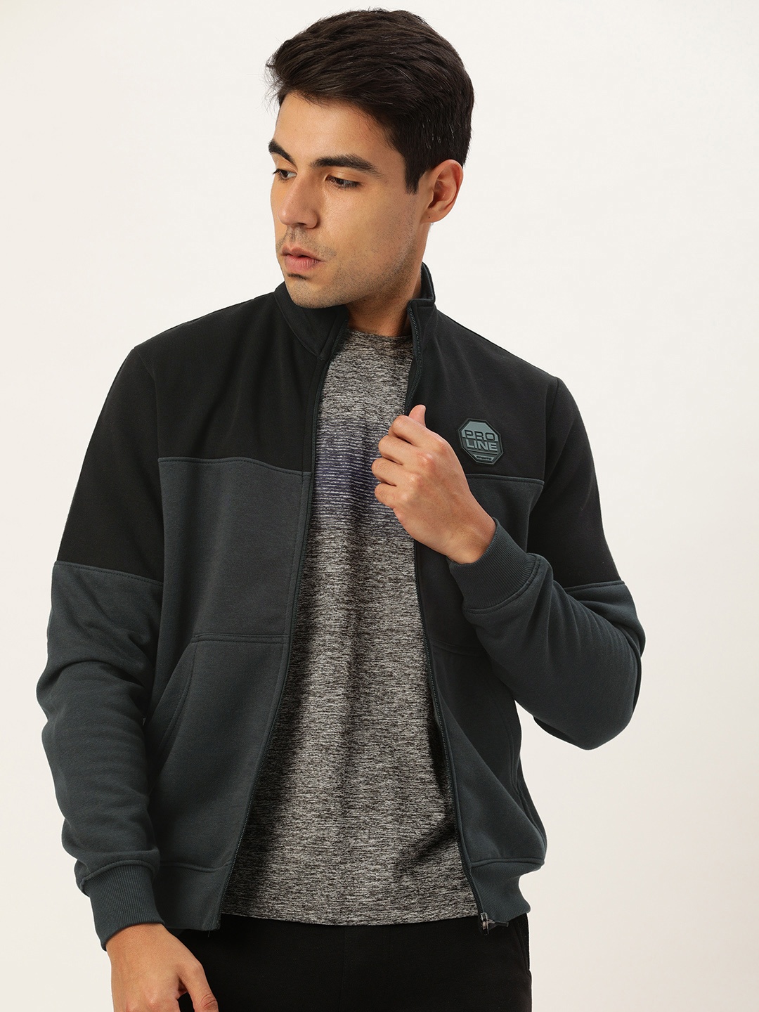 

Proline Active Men Grey & Black Colourblocked Sweatshirt