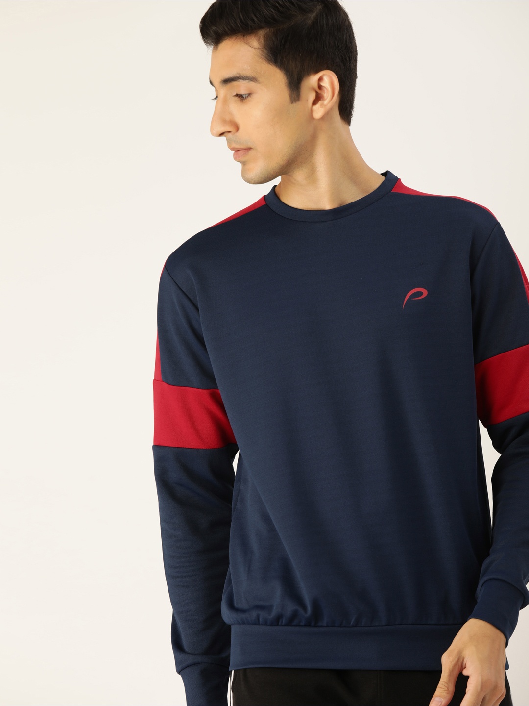 

Proline Active Men Navy Blue Solid Pullover Sweatshirt With Colourblock Sleeves