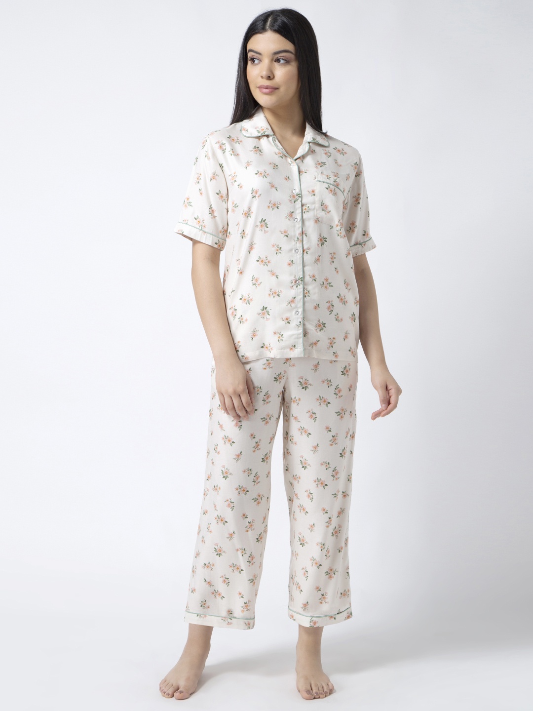

ADORENITE Women Beige Printed Night suit