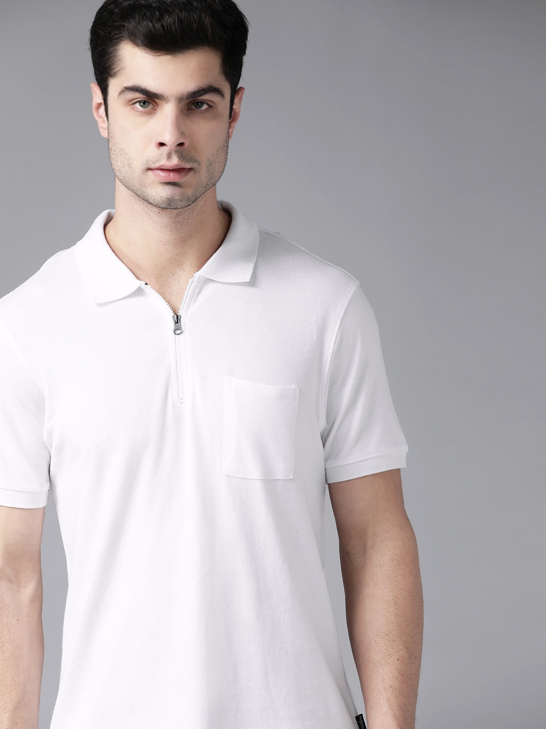 

Roadster Men White Solid Pure Cotton Polo Collar Pure Cotton T-shirt