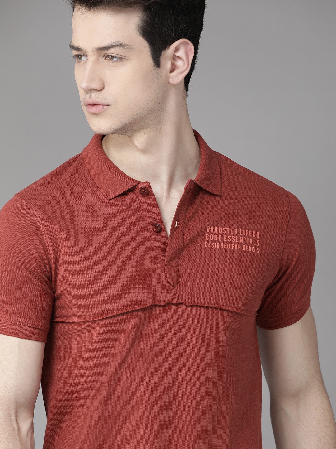 

Roadster Men Rust Red Solid Polo Collar Pure Cotton T-shirt