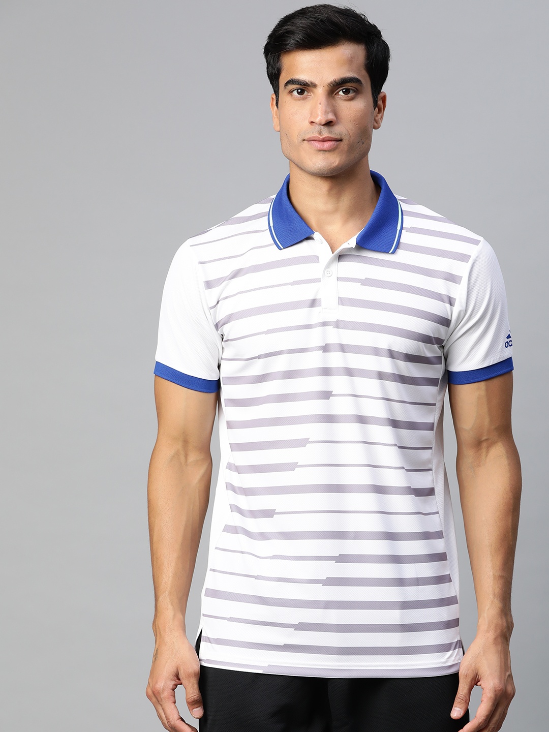 

ADIDAS Men White & Grey Striped CCTCB GRFK PL Polo Collar Sustainable T-shirt