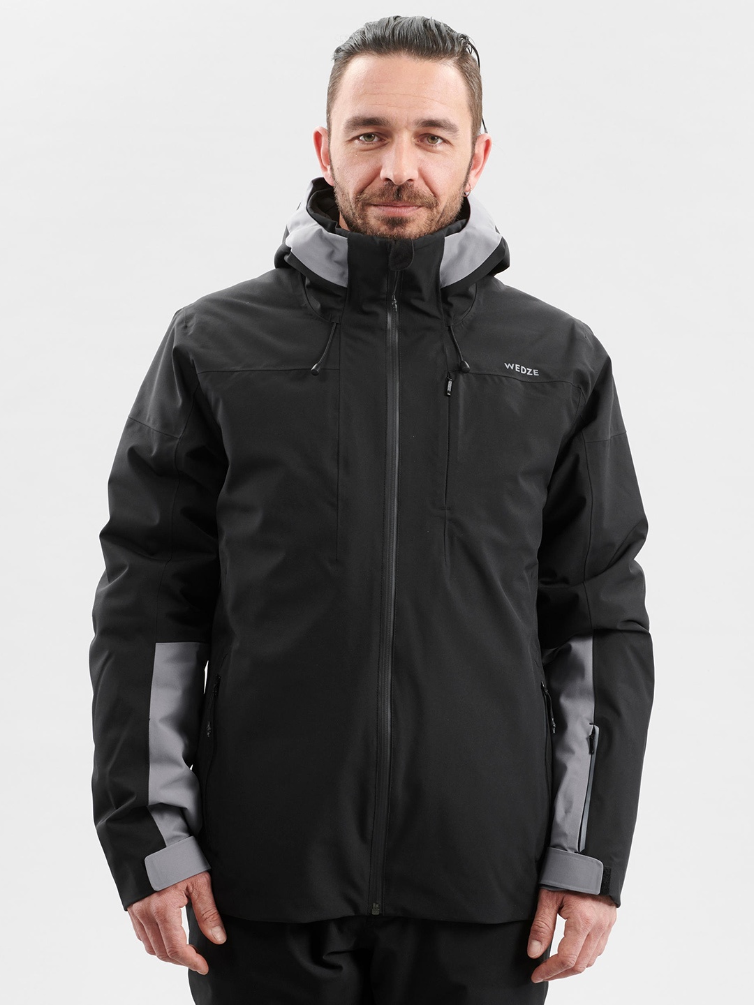 

WEDZE By Decathlon Men Black Colourblocked Insulator Piste Ski 500 Hooded Skiing and Snowboarding Padded Jacket