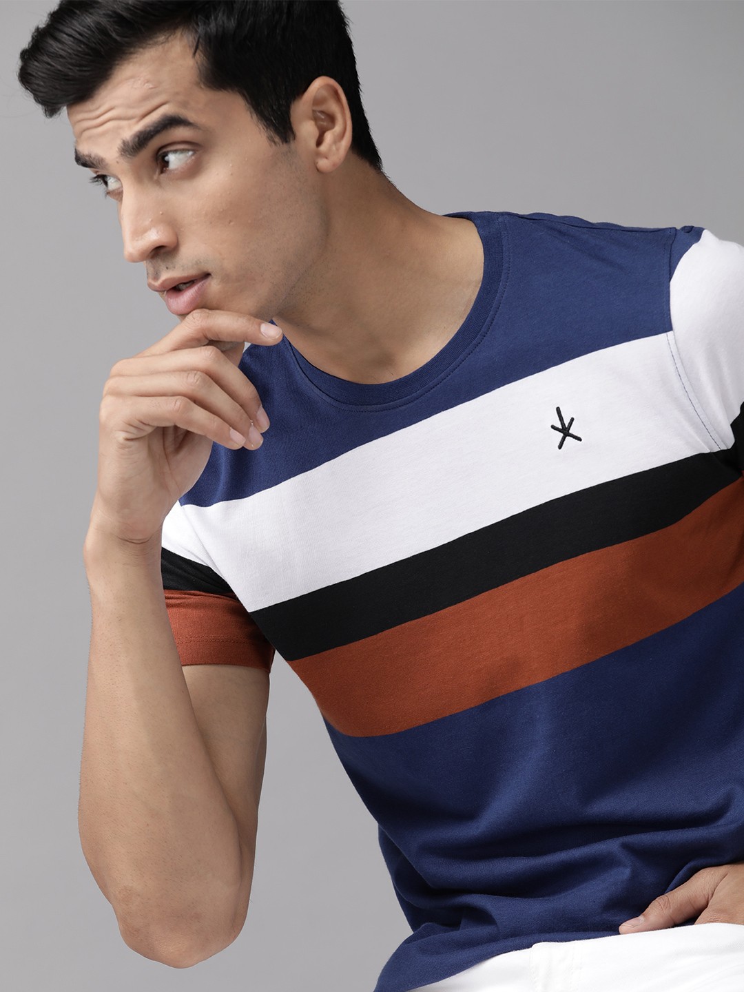 

Roadster Men Blue White Striped Round Neck Pure Cotton T-shirt