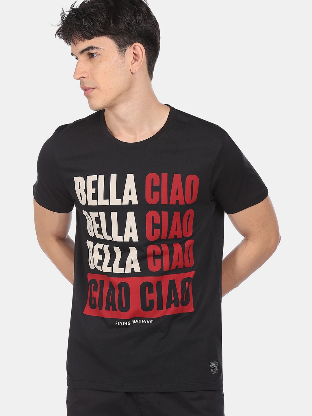 

Flying Machine Men Black Printed Round Neck T-shirt