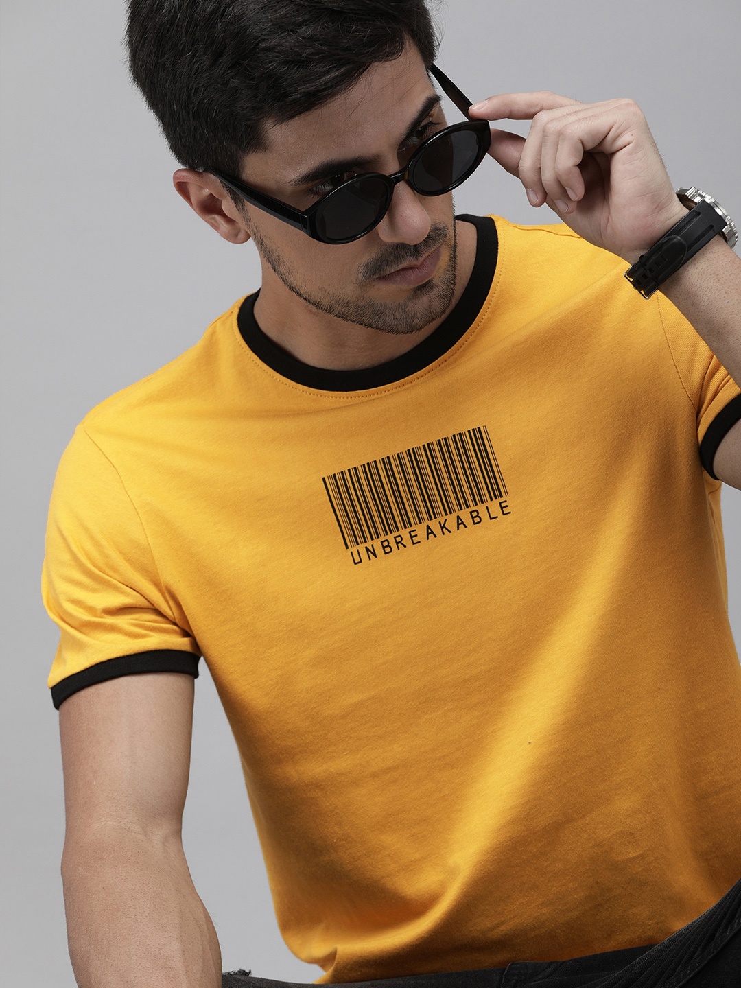 

The Roadster Lifestyle Co. Typography Printed Pure Cotton T-shirt, Mustard