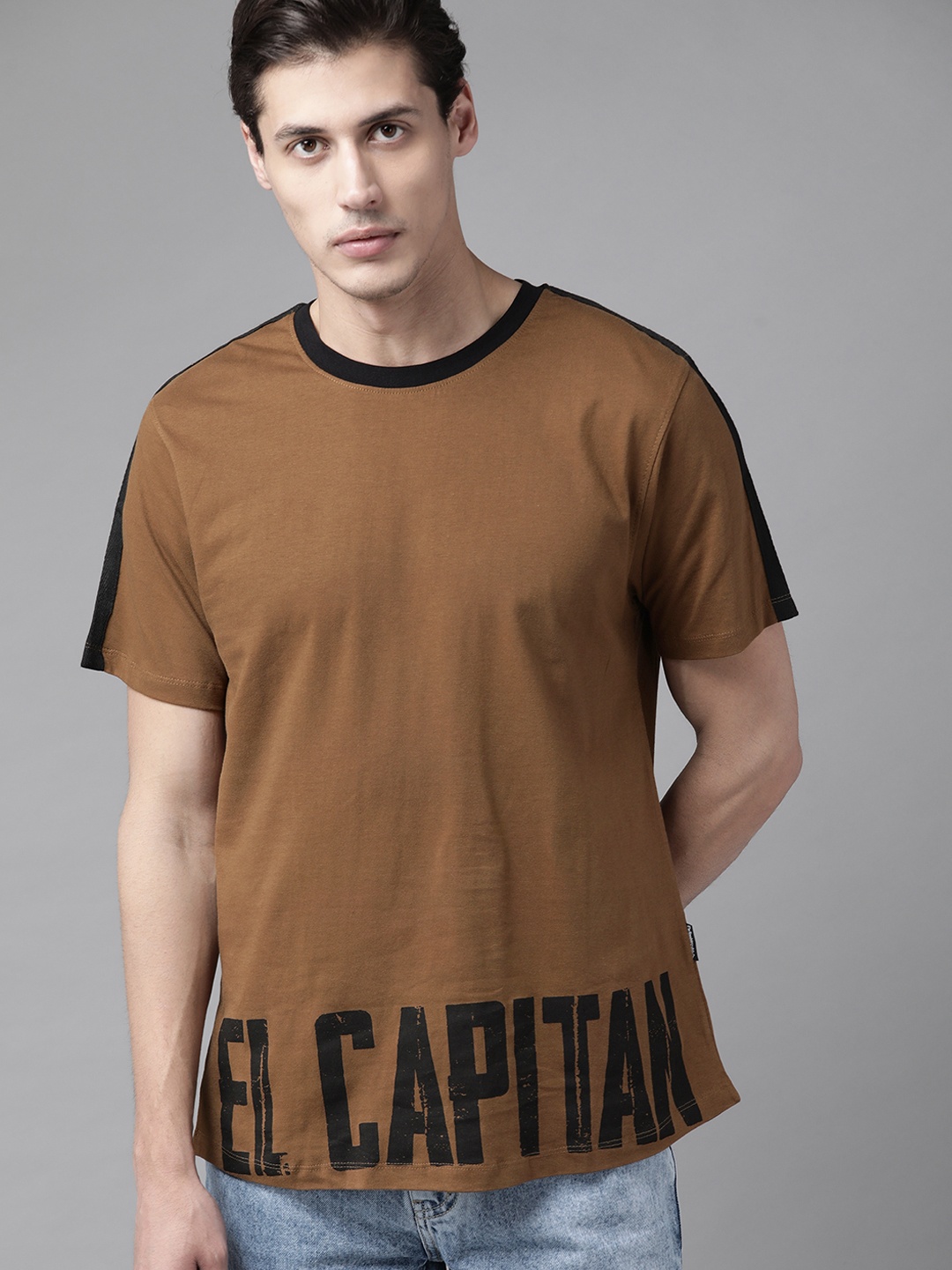 

Roadster Men Brown Typography Printed Pure Cotton T-shirt
