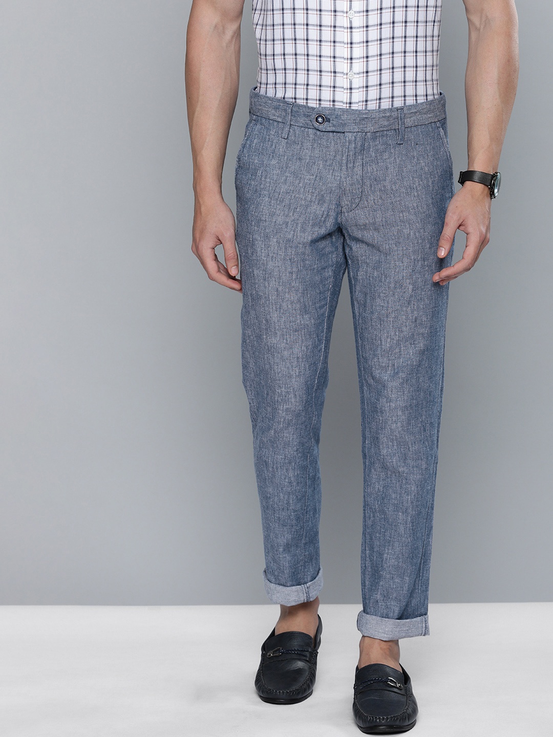 

Indian Terrain Men Blue Brooklyn Slim Fit Solid Regular Trousers