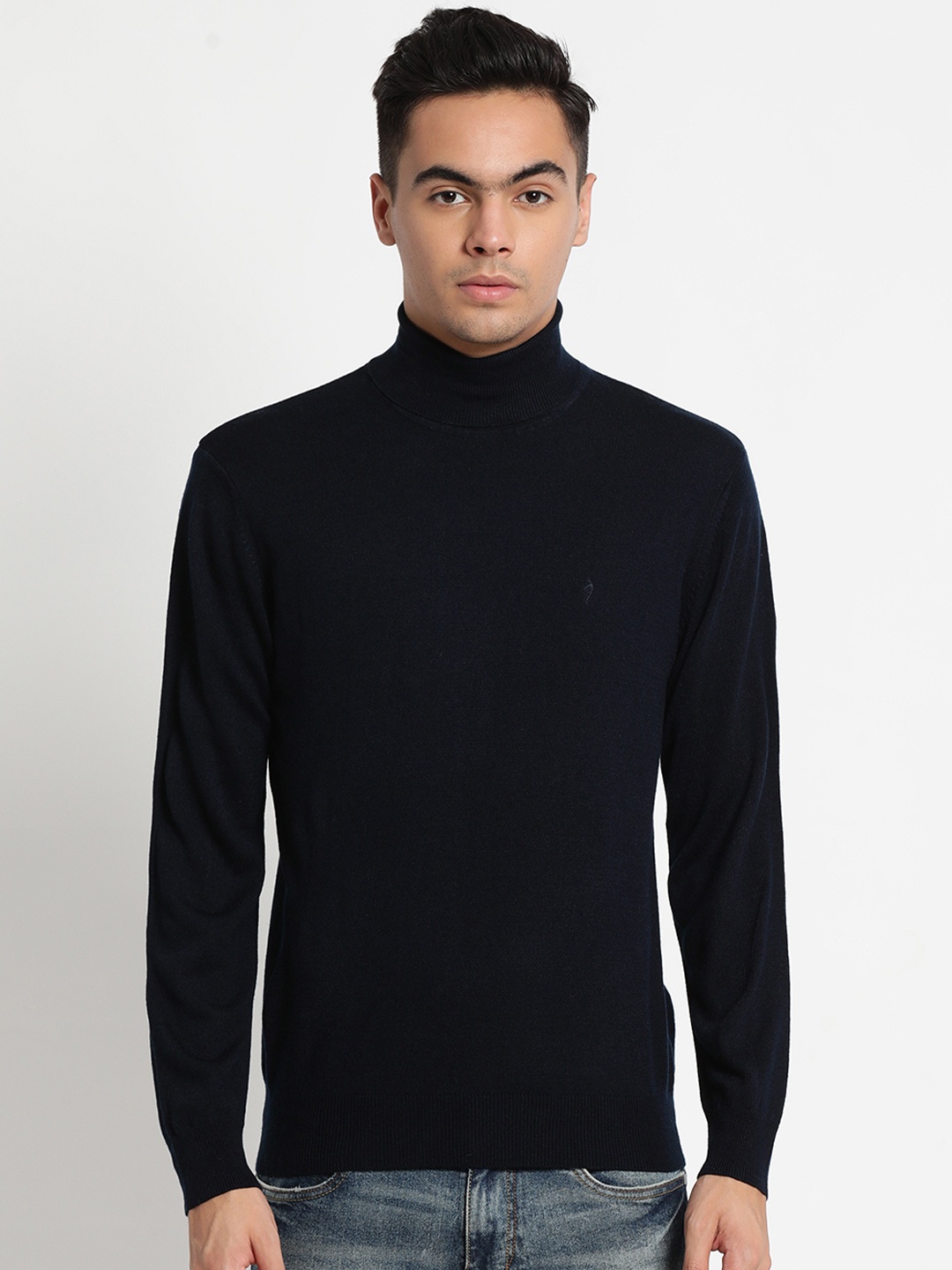 

Indian Terrain Men Navy Blue Solid Turtleneck Pullover Sweater