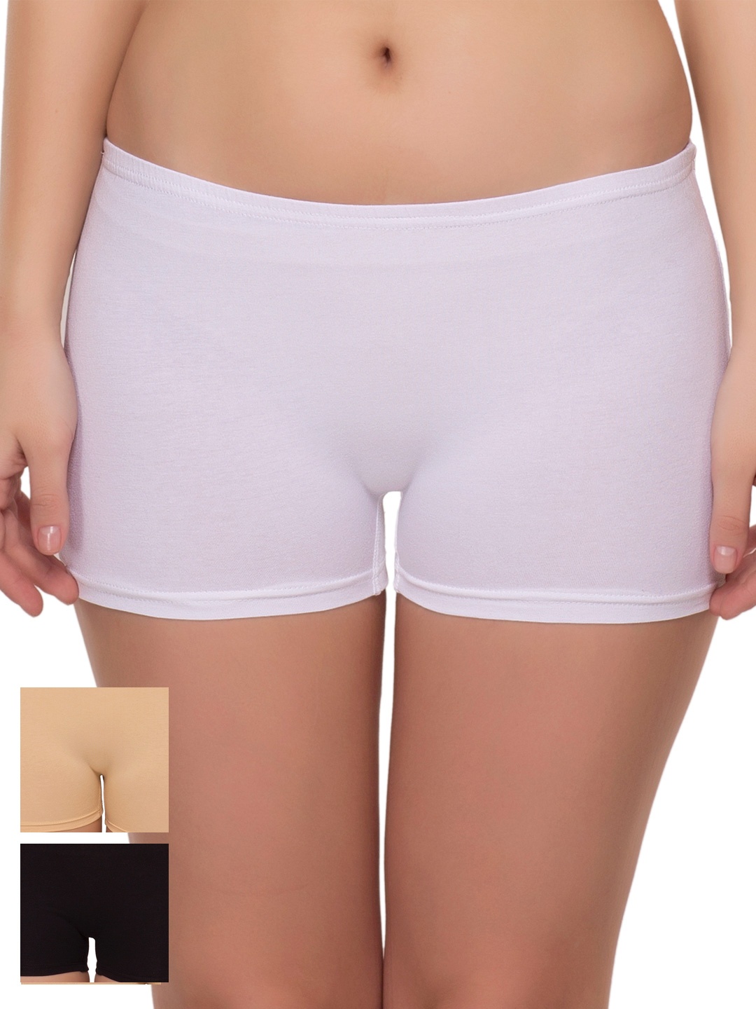 Lady Lyka Women Pack of 3 Boy Shorts, White