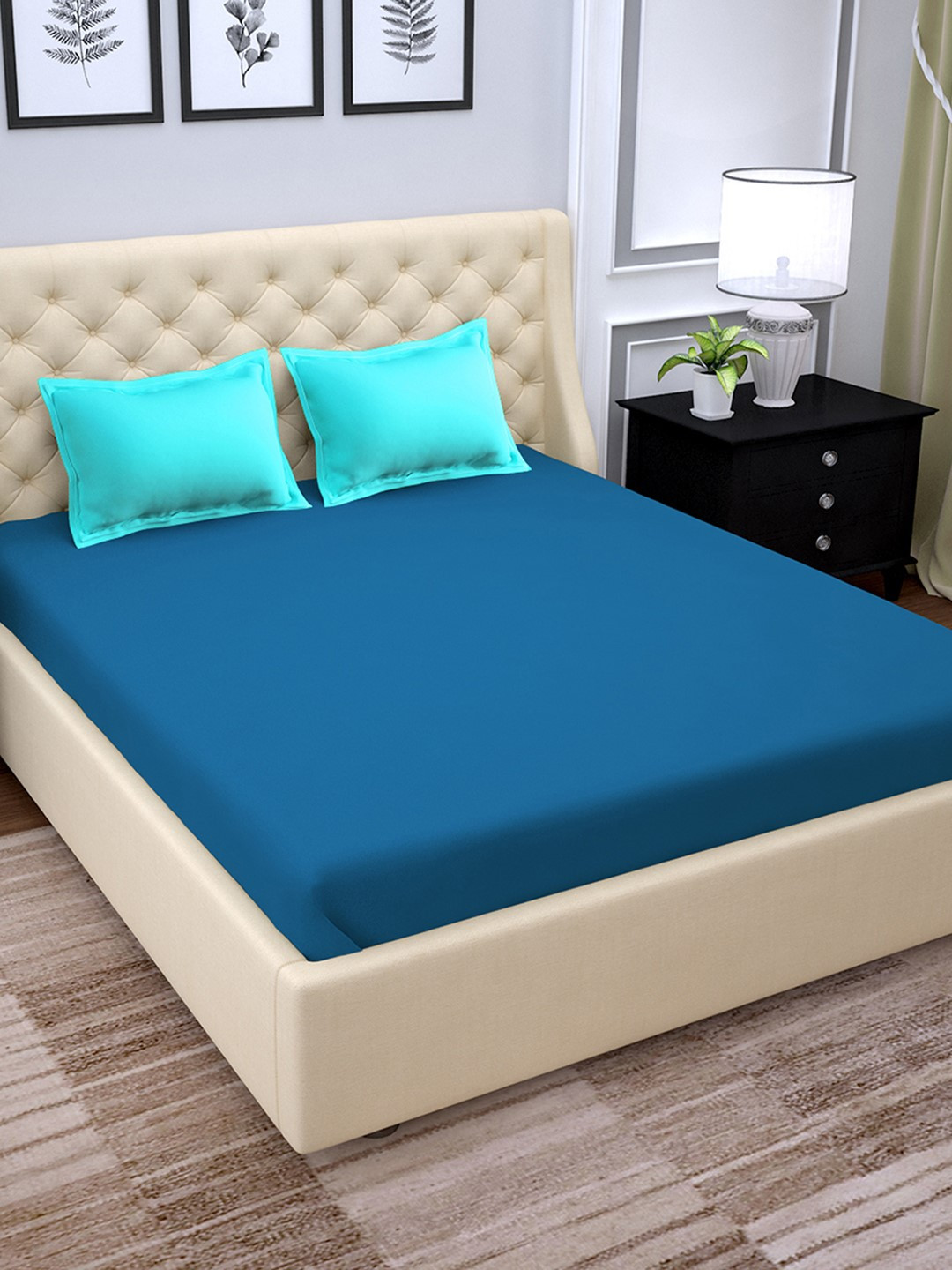 

PAVO Blue & Turquoise Blue Solid 210 TC Cotton 1 King Bedsheet with 2 Pillow Covers