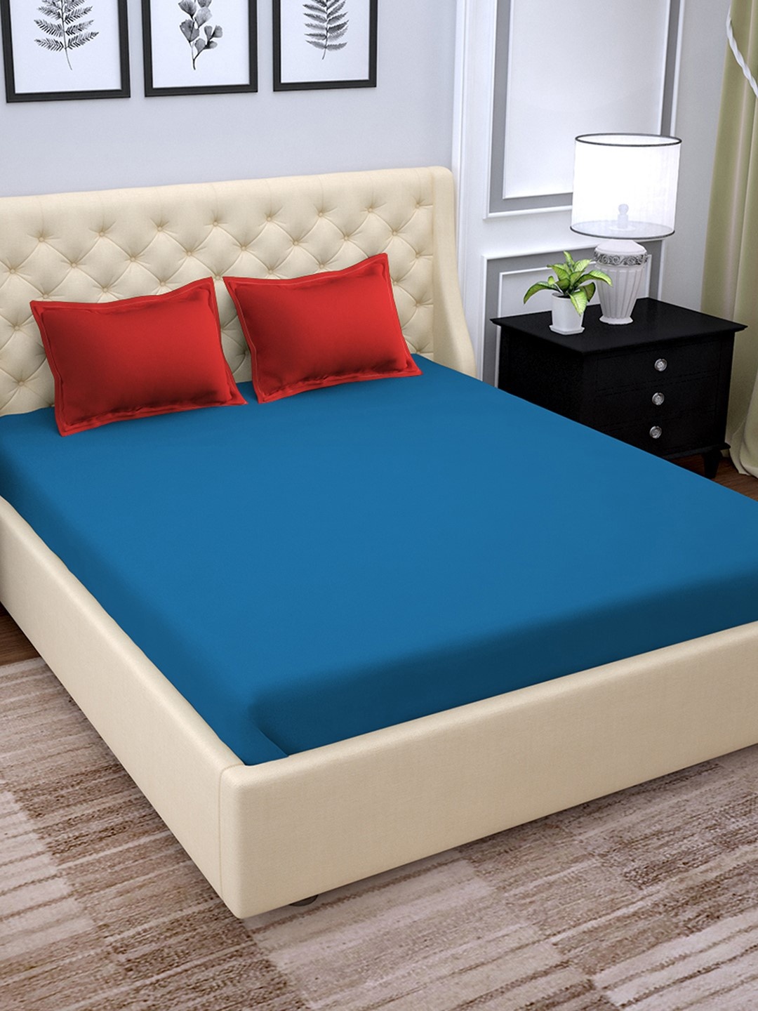 

PAVO Blue & Red Solid 210 TC Cotton 1 King Bedsheet with 2 Pillow Covers
