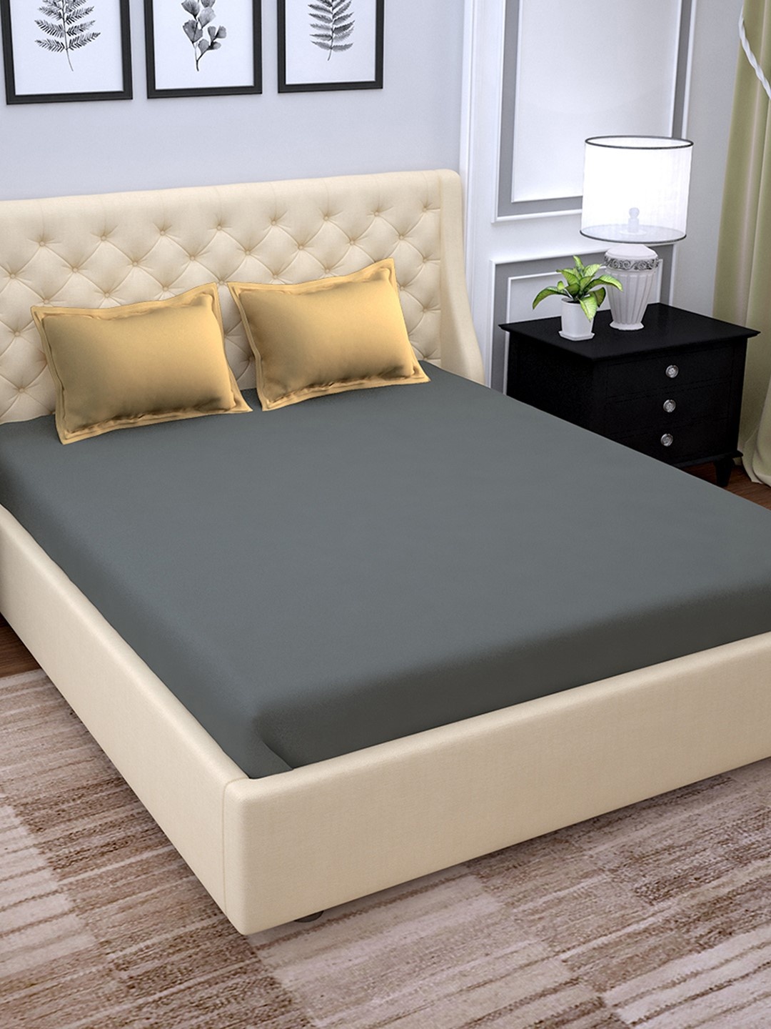 

PAVO Charcoal Solid 210 TC Cotton 1 Extra Large Bedsheet with 2 Pillow Covers