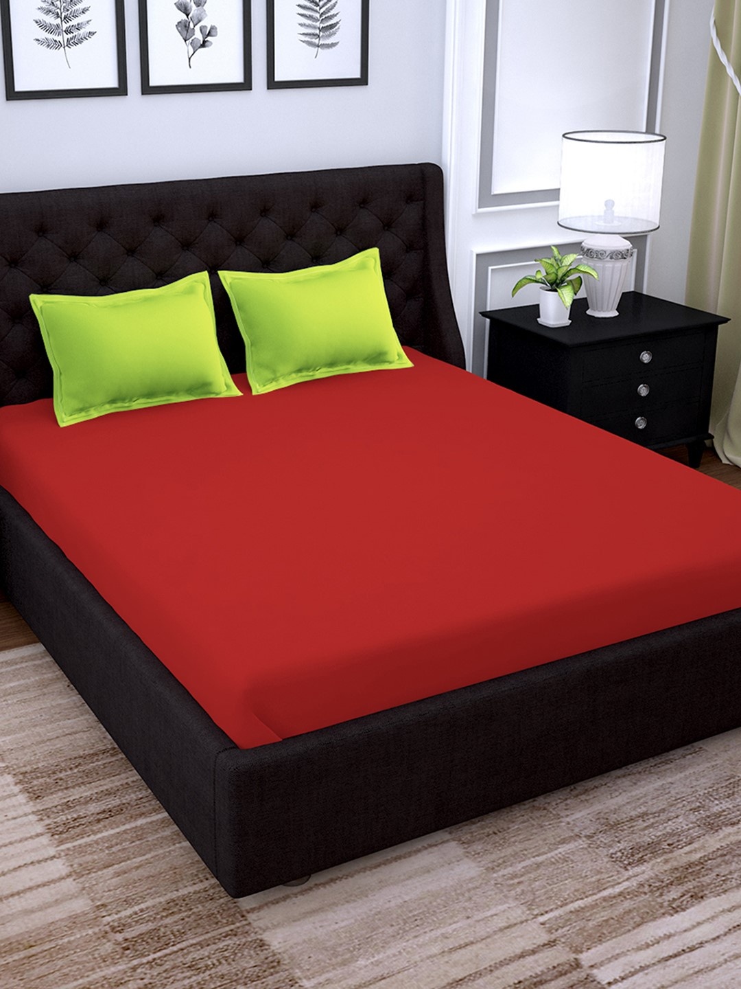 

PAVO Red & Green Solid 210 TC Cotton 1 King Bedsheet with 2 Pillow Covers