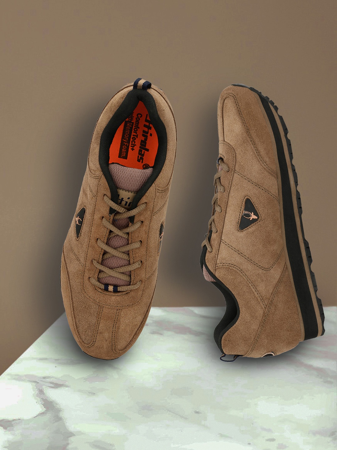 

HIROLAS Men Camel Brown Suede Running Shoes