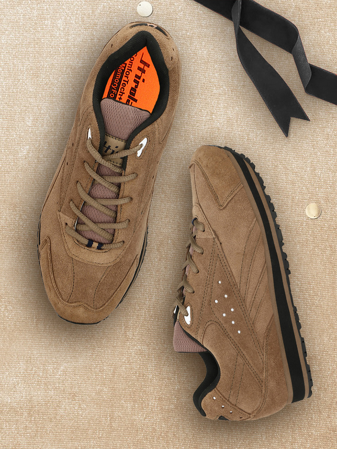 

HIROLAS Men Camel Brown Suede Running Shoes