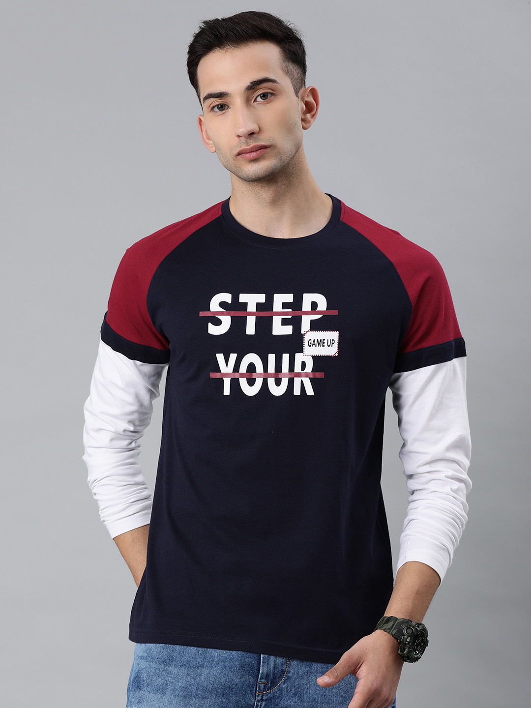 

VEIRDO Men Navy Blue Printed Round Neck T-shirt