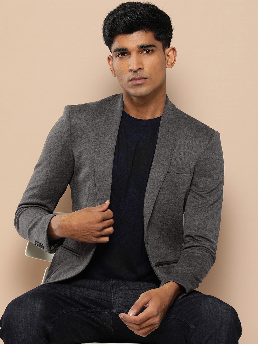 

INVICTUS Single-Breasted Slim Fit Smart Casual Blazer, Charcoal