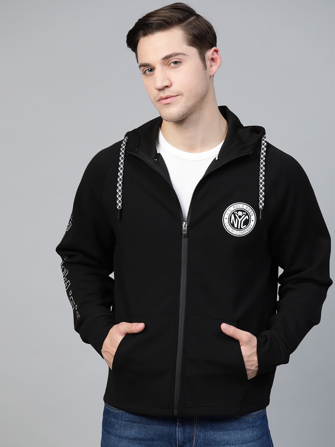 

U.S. Polo Assn. Men Black Solid Hooded Sweatshirt