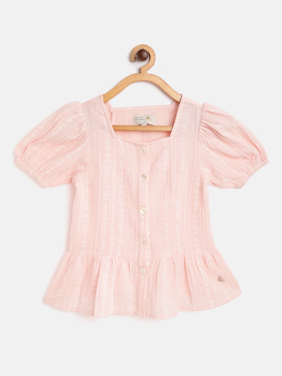 

Cherry Crumble Girls Peach-Coloured & White Printed A-Line Top