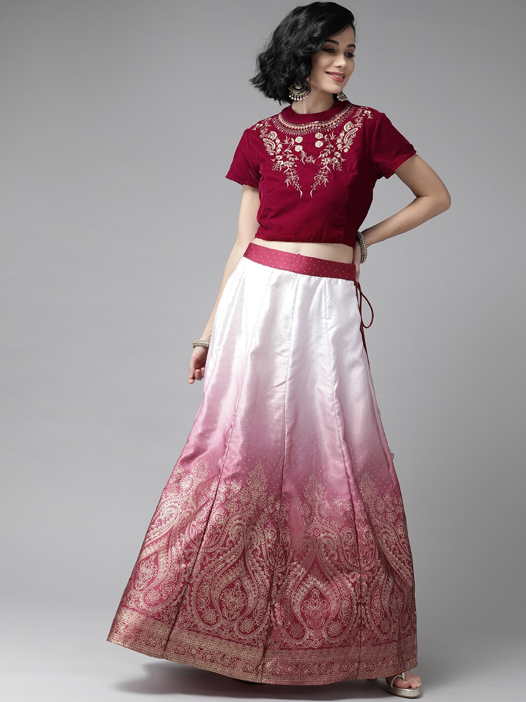 

Juniper Burgundy & Maroon Ready to Wear Lehenga with Blouse